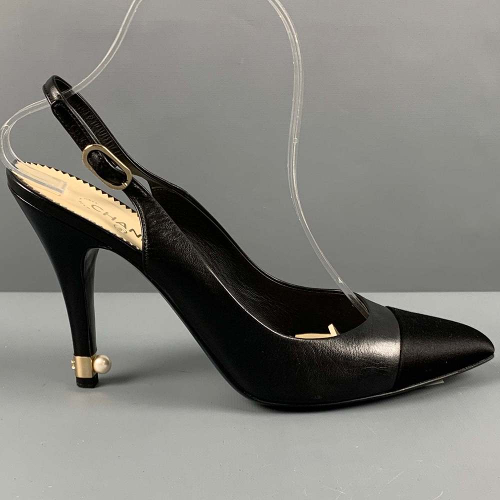 CHANEL Black Leather Slingback Pumps - Picture 3 of 10